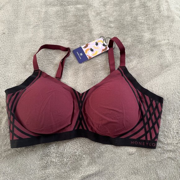 NWT Honeylove V-Neck Bra Women's 1X 40 C/D Burgundy Black - Picture 1 of 4
